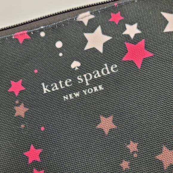 Kate Spade New York Black Twinkle Star Pouch Clutch with Multicolor Pink Stars - Picture 2 of 8